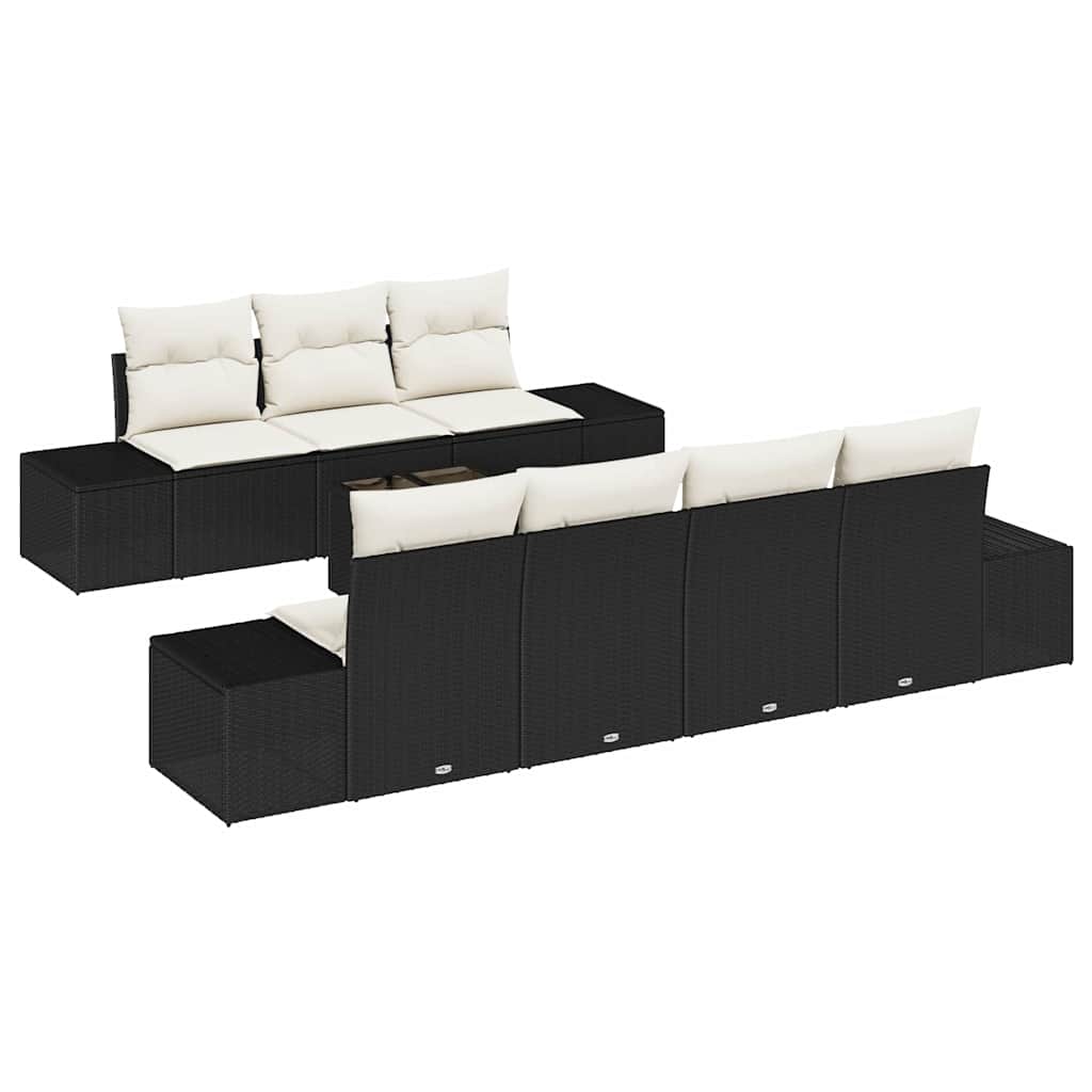 Garten-Sofa-Set 8 pcs Schwarz und Creme 55 x 55 x 37 cm